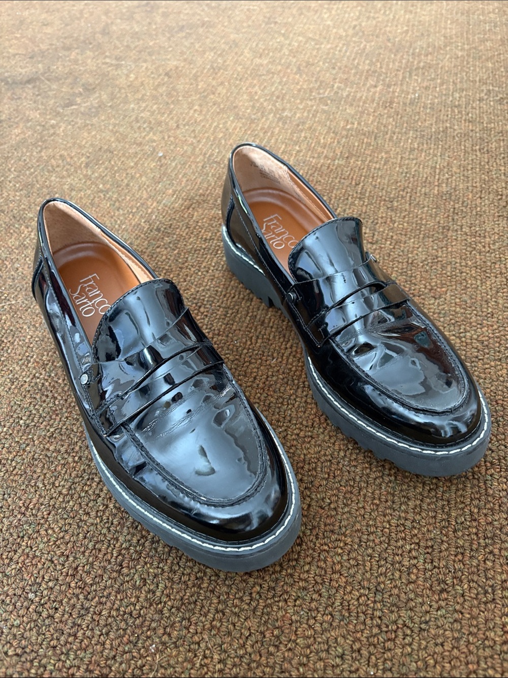 Franco Sarto Black Patent Leather Women's Penny Loafers